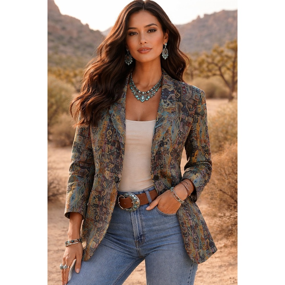 Vintage 80's Aztec Southwestern Blazer Donovan Galvani Of Dallas Size 16